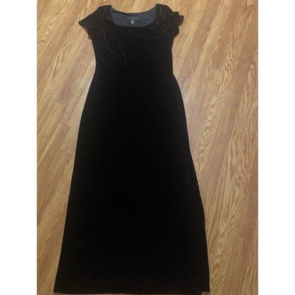 VTG Black Velvet Evening Gown Womens 12 Stretch Maxi Dress Side Slit Classic JSC - Picture 3 of 11